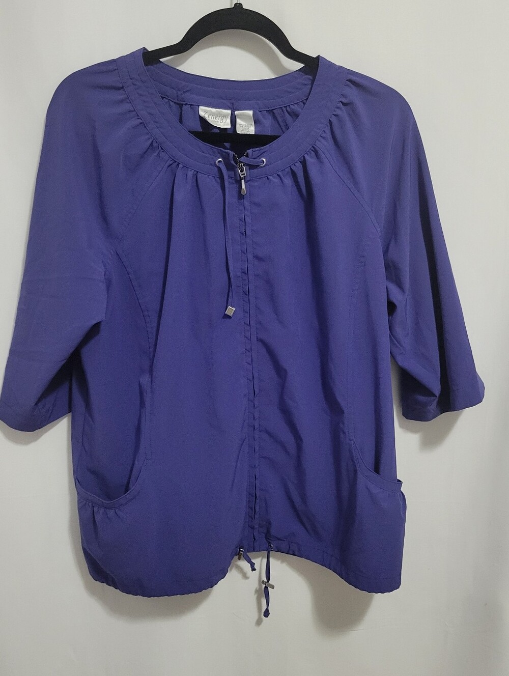 Zenergy by Chico's Purple Zip-Up Top-Roll Tab Sleeves, Size 2 (L)
